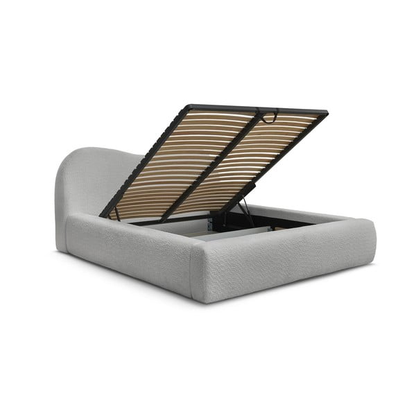 Světle šedá čalouněná dvoulůžková postel s úložným prostorem a roštem 160x200 cm Orlane – Bobochic Paris-image-3