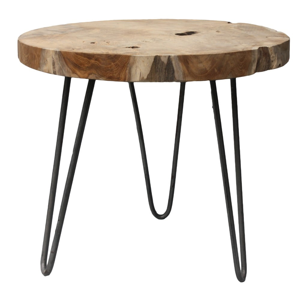 Odkládací stolek s deskou z neopracovaného teakového dřeva HSM collection Helen, ⌀ 55 cm