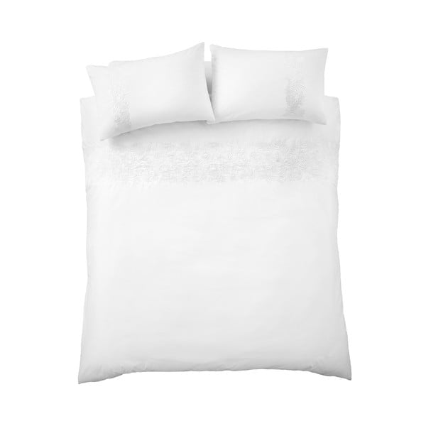 Bílé bavlněné povlečení na dvoulůžko/prodloužené 230x220 cm Embroidery Floral – Bianca