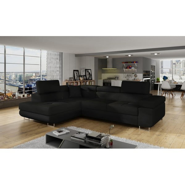 Černá rozkládací/s úložným prostorem rohová pohovka (levý roh/do L) Anton – ELTAP-image-3