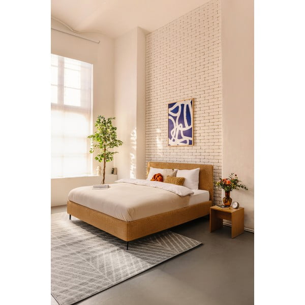 Čalouněná dvoulůžková postel s roštem 180x200 cm v hořčicové barvě Noira Slim – Bonami Selection-image-1