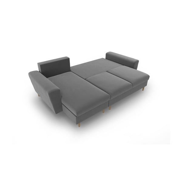 Světle šedá sametová rozkládací/s úložným prostorem rohová pohovka Kyoto – Cosmopolitan Design-image-2