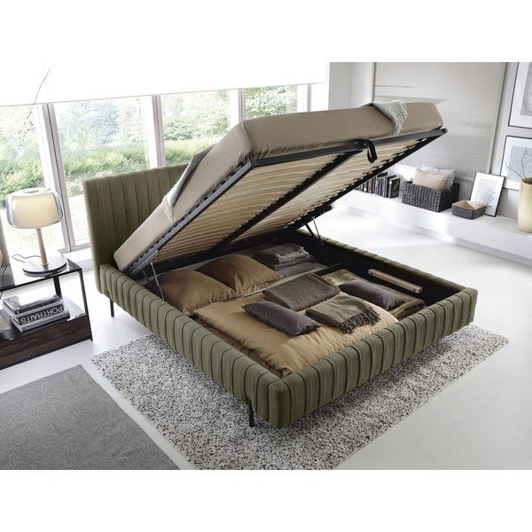 Zelená čalouněná dvoulůžková postel s úložným prostorem s roštem 180x200 cm Plissa – ELTAP-image-2