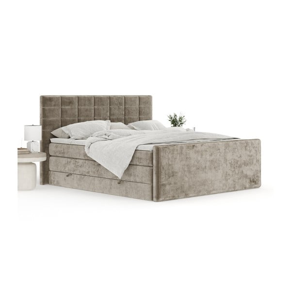 Světle hnědá boxspring postel s úložným prostorem 140x200 cm Ava – Maison de Rêve-image-3