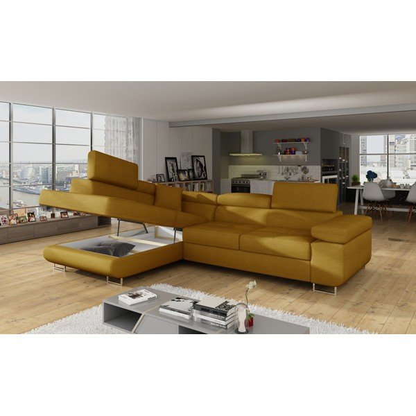 Žlutá rozkládací/s úložným prostorem rohová pohovka (levý roh/do L) Anton – ELTAP-image-4