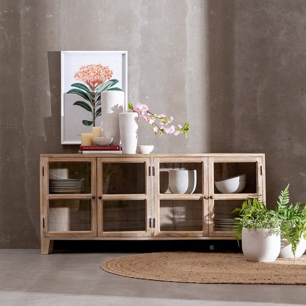 Vitrína z mangového dřeva v přírodní barvě 160x71 cm – Ixia-image-1