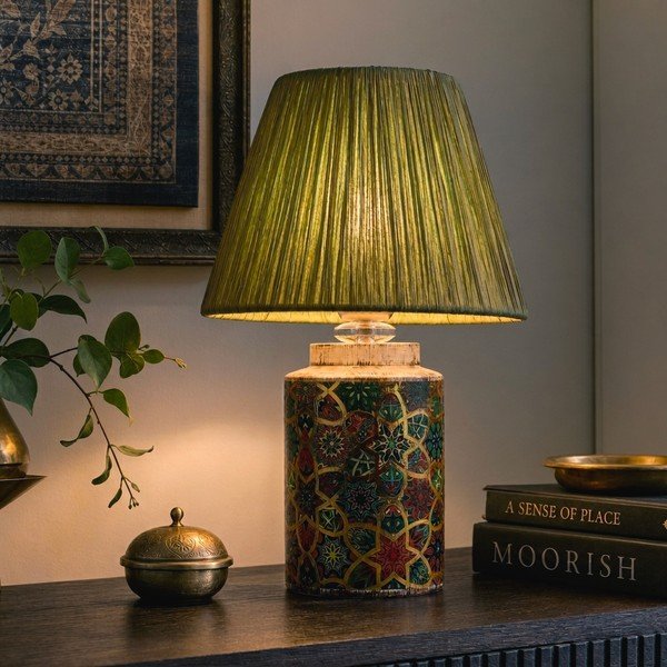 Zelená stolní lampa se stínidlem z papírového výpletu (výška 38 cm) Alev – Opviq lights-image-1