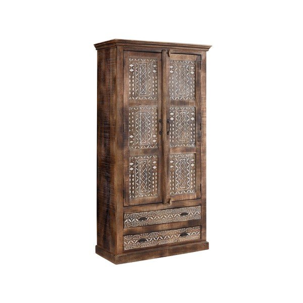 Hnědá šatní skříň z mangového dřeva 190x45 cm Maneesh – Støraa-image-1