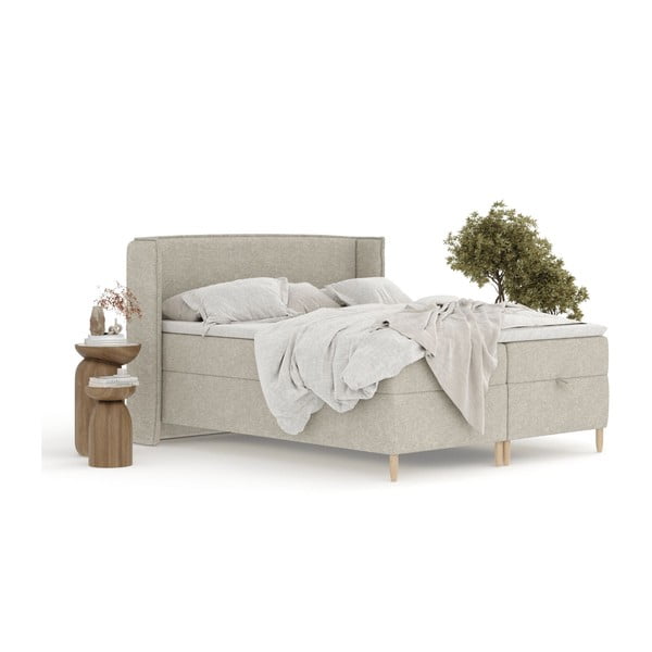 Světle šedá boxspring postel s úložným prostorem 160x200 cm Monpelli – Maison de Rêve-image-3
