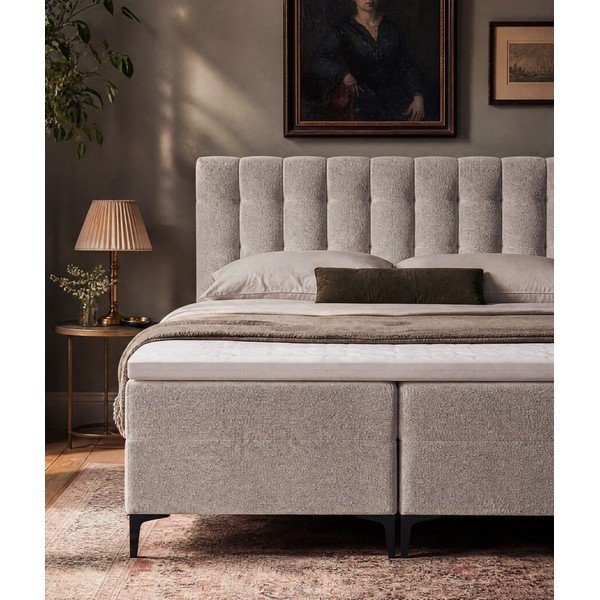 Taupe boxspring postel s úložným prostorem 180x200 cm Puhala – Makamii-image-3