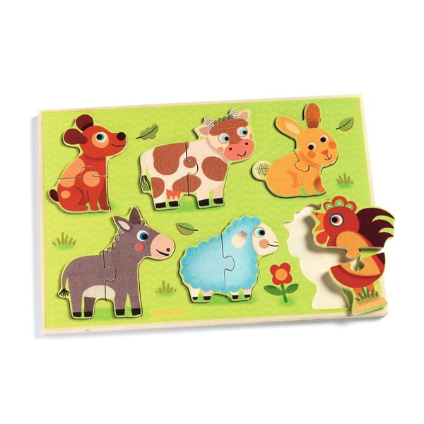 Dětské vkládací dřevěné puzzle s motivy domácích zvířat Djeco