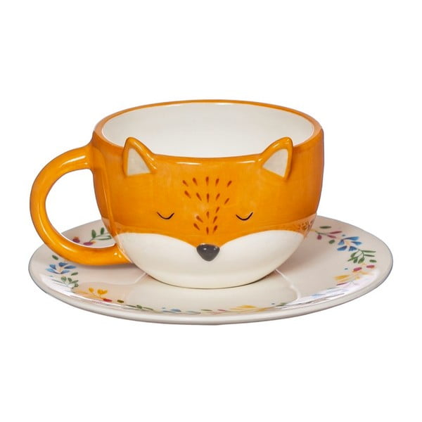 Oranžový dolomitový šálek s podšálkem Sass & Belle Finley Fox, 300 ml