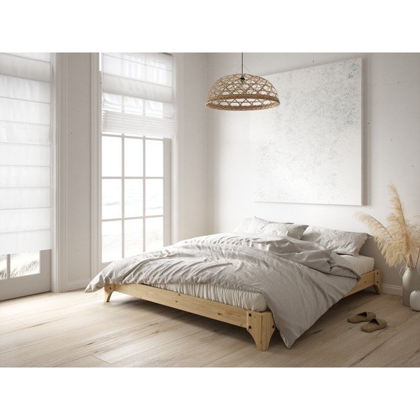 Dvoulůžková postel z borovicového dřeva s matrací Karup Design Elan Comfort Mat Natural Clear/Natural, 140 x 200 cm-image-1