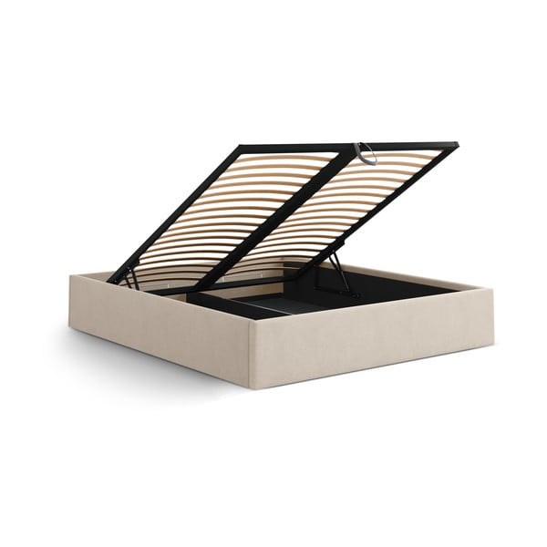 Světle hnědá čalouněná dvoulůžková postel s úložným prostorem/bez čela s roštem 140x200 cm Susan – Micadoni -image-3