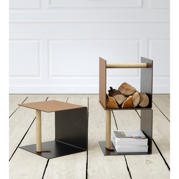 Černý/v přírodní barvě dekorativní kovový/z eko kůže úložný box 32x38x31 cm Bull – LIND DNA-image-1