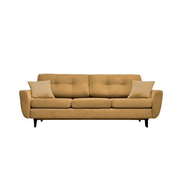 Žlutá trojmístná rozkládací pohovka s černými nohami Mazzini Sofas Jasmin