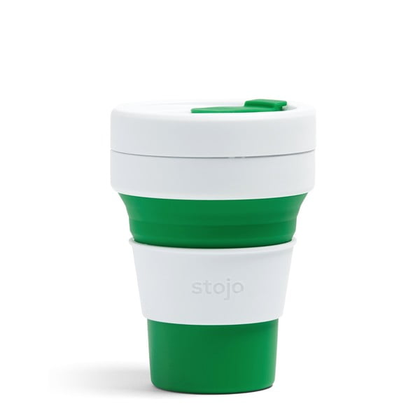 Bílo-zelený skládací cestovní hrnek Stojo Pocket Cup, 355 ml