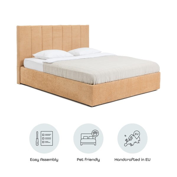 Čalouněná dvoulůžková postel s úložným prostorem s roštem 180x200 cm v hořčicové barvě Thessa Bold Line – Bonami Selection-image-4