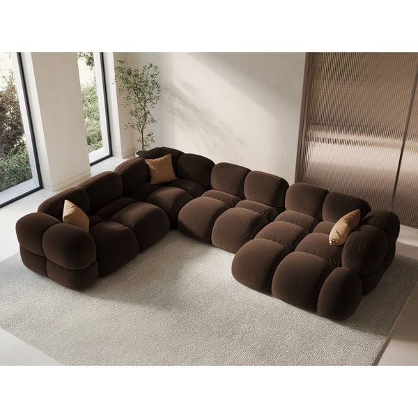 Tmavě hnědá sametová rohová pohovka (levý roh/do "U") Loretto – Cosmopolitan Design-image-1