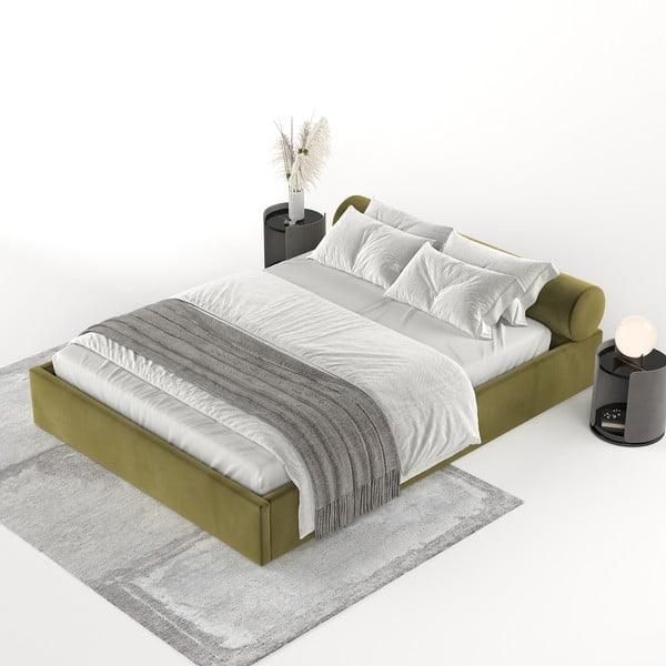 Tmavě zelená čalouněná dvoulůžková postel s úložným prostorem s roštem 160x200 cm Solvo – Maison de Rêve-image-3