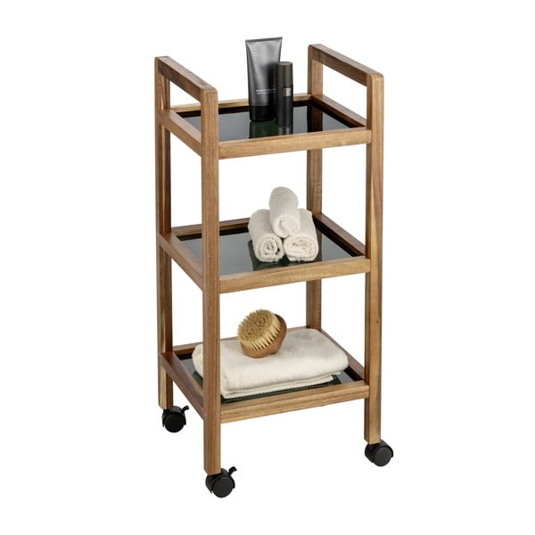 Černý/v přírodní barvě koupelnový regál z masivu akácie 35x76,5 cm Fondi – Wenko-image-3