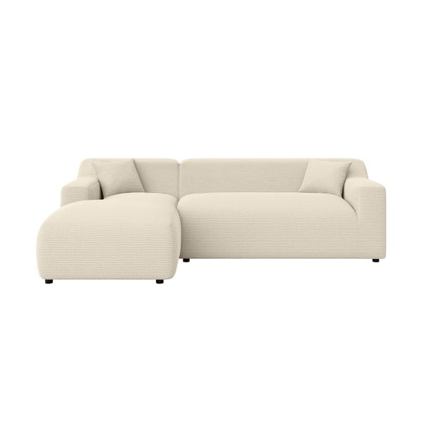 Béžovo-krémová manšestrová rohová pohovka (levý roh/s lenoškou) Martin – Ropez