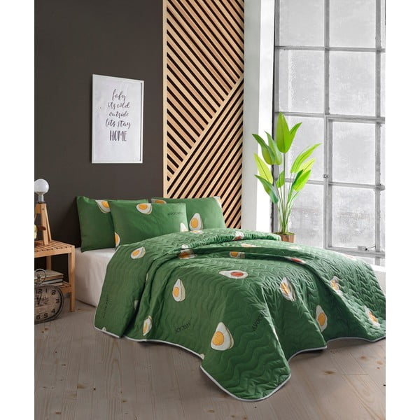 Dětský přehoz přes postel se 2 povlaky na polštář Mijolnir Avocado, 200 x 220 cm
