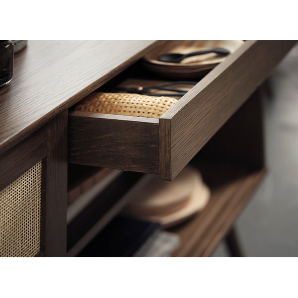 Tmavě hnědá nízká komoda v dekoru dubu s posuvnými dveřmi 180x80 cm Barrali – Unique Furniture-image-4