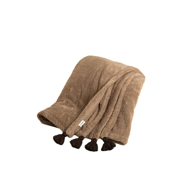 Hnědý přehoz z mikroplyše 160x200 cm Puffy – Mijolnir
