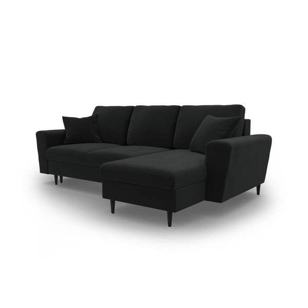 Černá sametová rozkládací/s úložným prostorem rohová pohovka Kyoto – Cosmopolitan Design-image-4