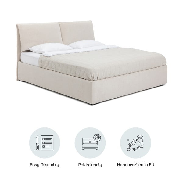Béžová čalouněná dvoulůžková postel s úložným prostorem s roštem 180x200 cm Thessa Pillow – Bonami Selection-image-4
