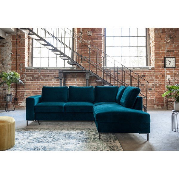 Tyrkysová sametová rozkládací rohová pohovka (pravý roh) Lofty Lilly – Miuform-image-3