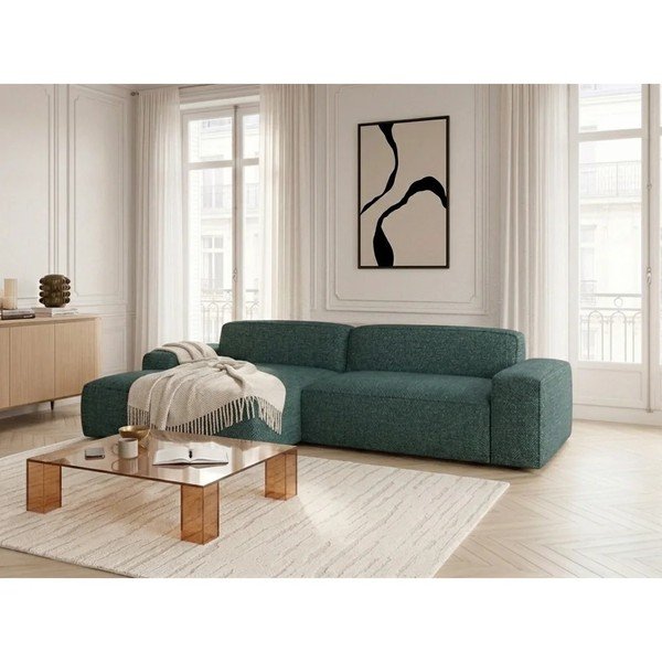 Zelená rozkládací/s elektrickým výsuvem sedu rohová pohovka (levý roh) Abel – Bobochic Paris-image-1