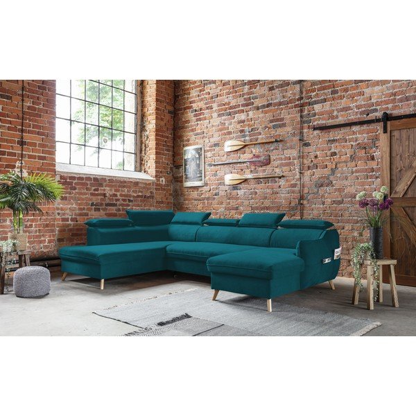 Tyrkysová sametová rozkládací rohová pohovka do "U" (levý roh) Sweet Harmony – Miuform-image-4