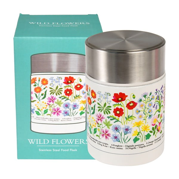 Krémová/ve stříbrné barvě termoska na jídlo/dětská 450 ml Wild Flowers – Rex London-image-2