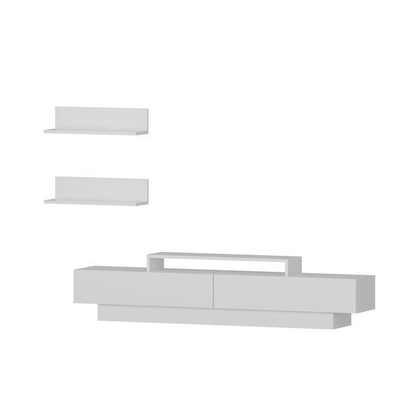 Set bílého TV stolku a 2 nástěnných polic Lucca TV White