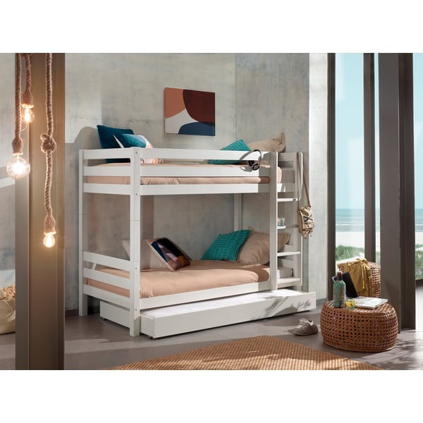 Bílá patrová/s výsuvným lůžkem dětská postel z borovicového dřeva s úložným prostorem 90x200 cm PINO – Vipack-image-1