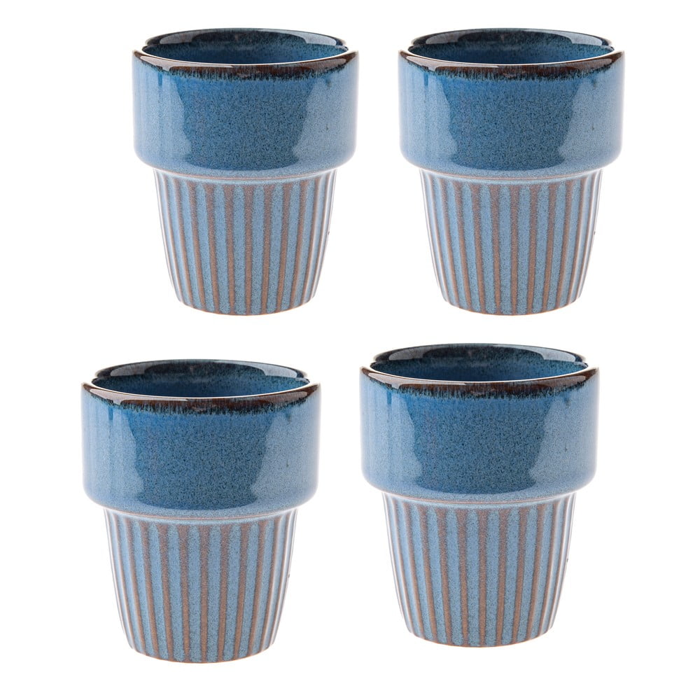 Modré šálky v sadě 4 ks na espresso z kameniny 100 ml Tone – Dakls