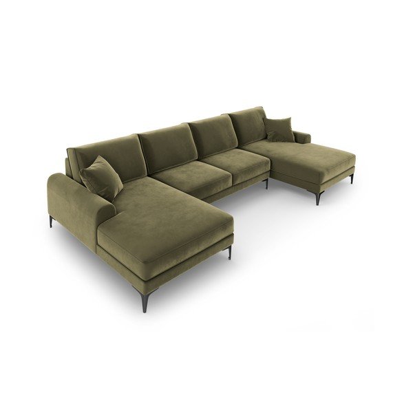 Zelená sametová pohovka do "U" Mazzini Sofas Madara-image-4