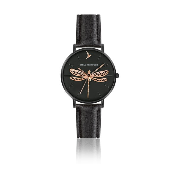 Dámské hodinky s páskem z pravé kůže v černé barvě Emily Westwood Fly
