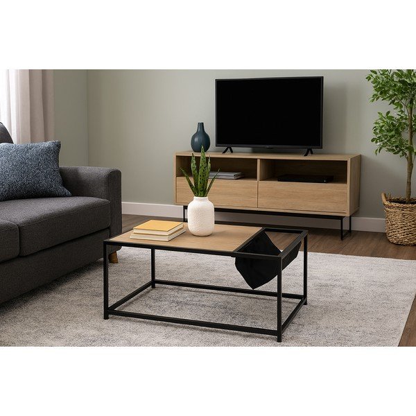 Černý/v přírodní barvě konferenční stolek v dekoru dubu 60x99 cm Bayen – Bonami Essentials-image-1