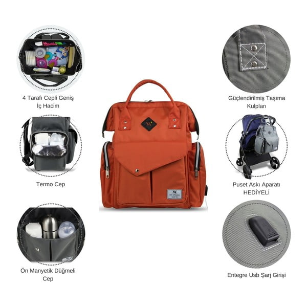 Antracitový batoh pro maminky s USB portem My Valice HAPPY MOM Baby Care Backpack-image-3