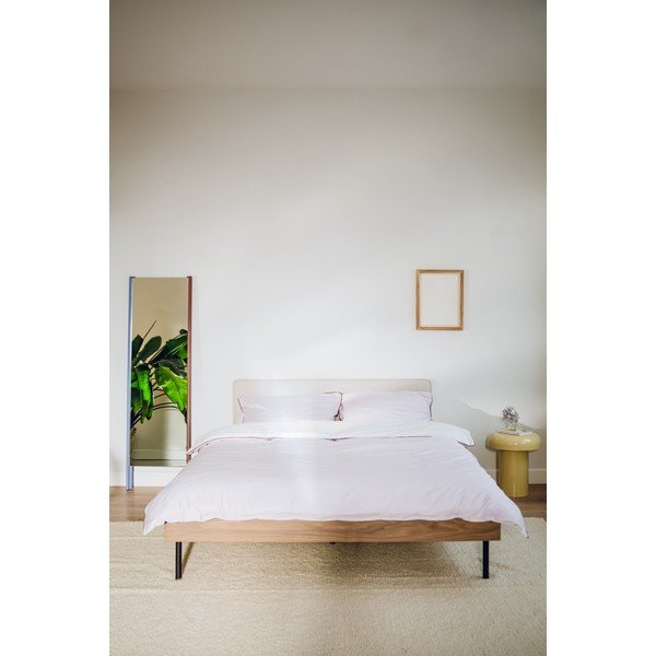 Čalouněná/z dřevotřísky dvoulůžková postel v dekoru ořechu s roštem 160x200 cm v tmavě přírodní barvě Streiko – noo.ma-image-2