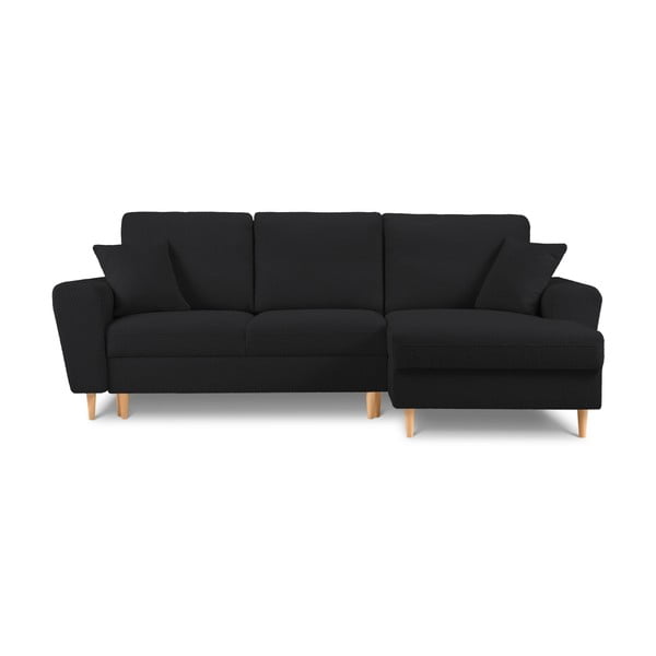 Černá rozkládací/s úložným prostorem rohová pohovka z textilie bouclé (pravý roh/s lenoškou) Kyoto – Cosmopolitan Design