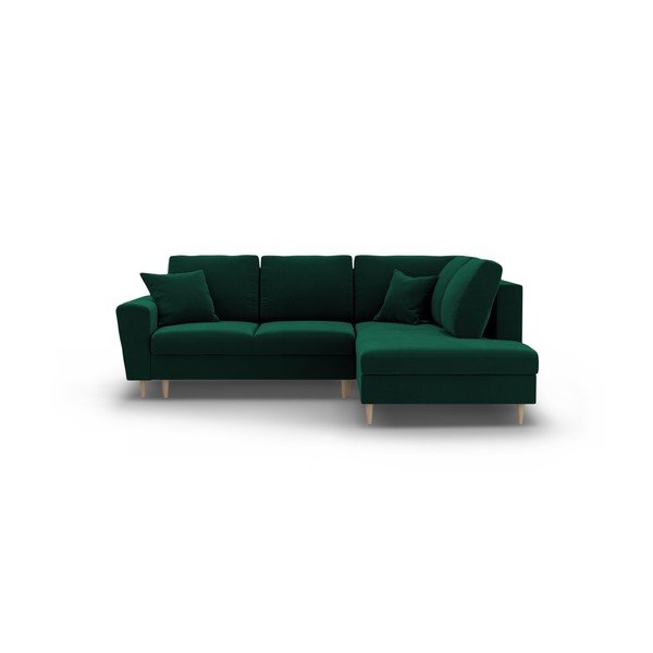 Zelená sametová rozkládací/s úložným prostorem rohová pohovka (pravý roh/do L) Kyoto – Cosmopolitan Design