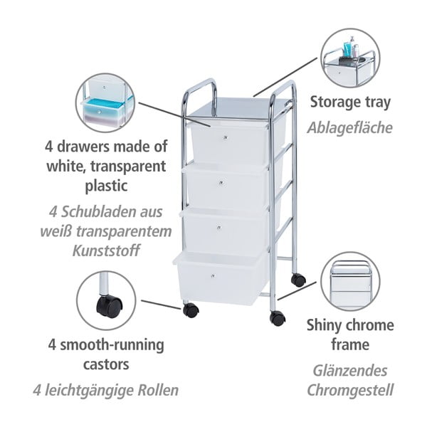 Pojízdný koupelnový regál se 4 zásuvkami Wenko Messina-image-3
