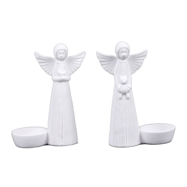 Sada 2 porcelánových svícnů se soškami andělů Ego Dekor, výška 14 cm