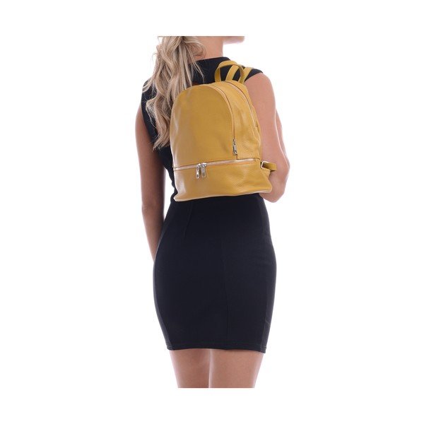 Žlutý kožený batoh na zip Anna Luchini-image-4