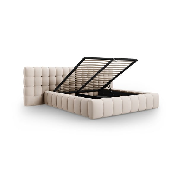 Béžová čalouněná dvoulůžková postel s úložným prostorem a roštem 160x200 cm Mamaia – Micadoni Home-image-3