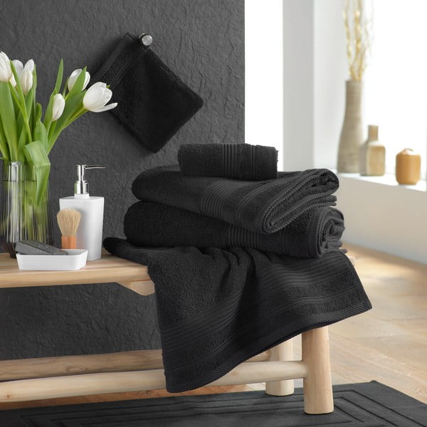 Černý froté bavlněný ručník 50x90 cm Tendresse – douceur d'intérieur-image-2